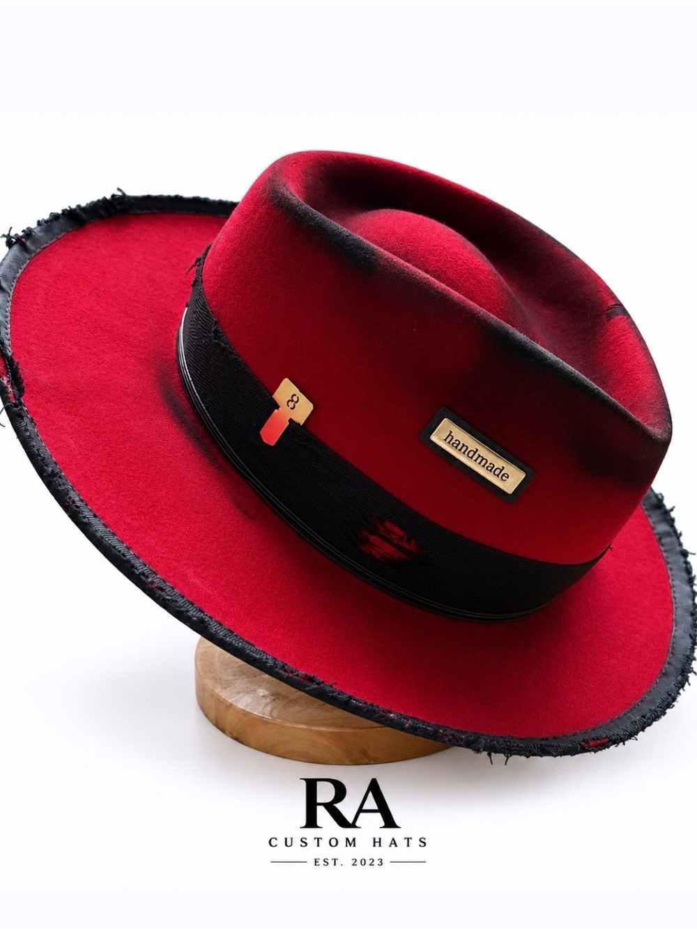 Handmade Red Fedora Hat with Black Band